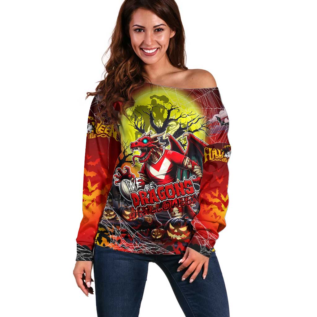 We Are Dragons Halloween Off Shoulder Sweater Pumpkin Scary Spooky Season - Aussie Hoodie