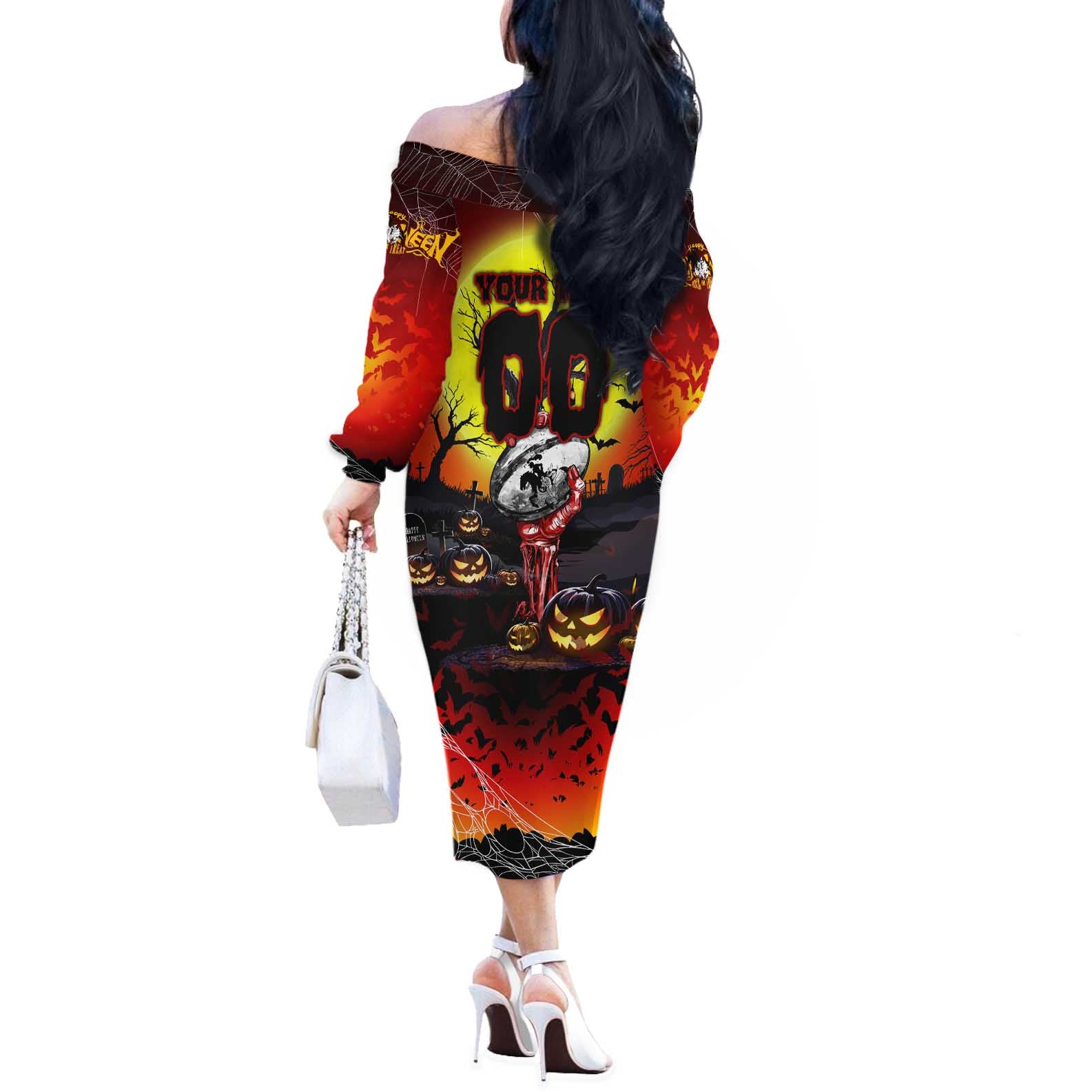 We Are Dragons Halloween Off The Shoulder Long Sleeve Dress Pumpkin Scary Spooky Season - Aussie Hoodie