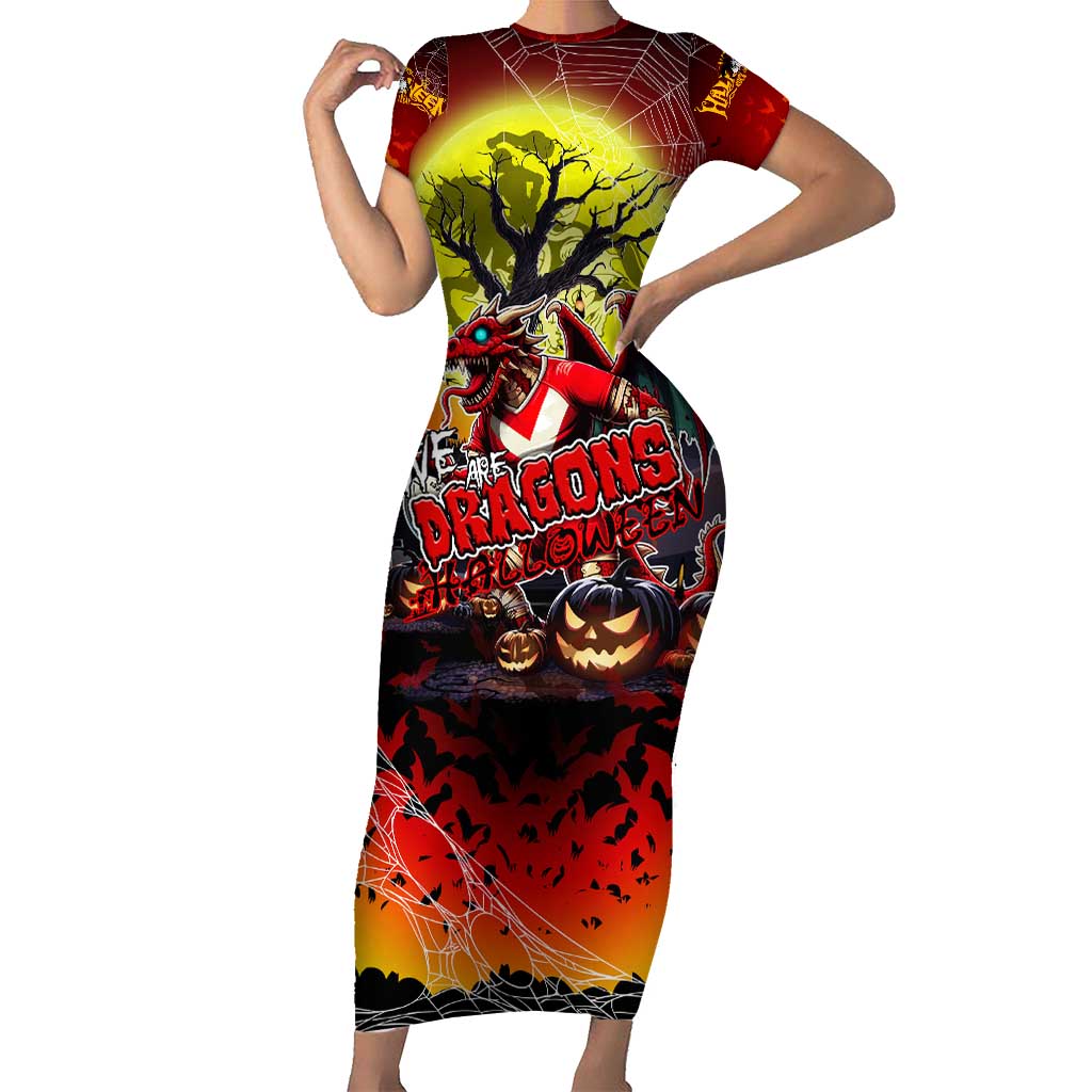 We Are Dragons Halloween Short Sleeve Bodycon Dress Pumpkin Scary Spooky Season - Aussie Hoodie