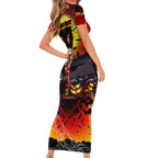 We Are Dragons Halloween Short Sleeve Bodycon Dress Pumpkin Scary Spooky Season - Aussie Hoodie