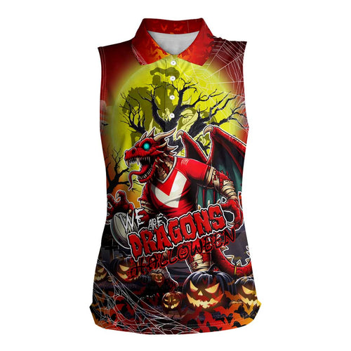 We Are Dragons Halloween Women Sleeveless Polo Shirt Pumpkin Scary Spooky Season - Aussie Hoodie