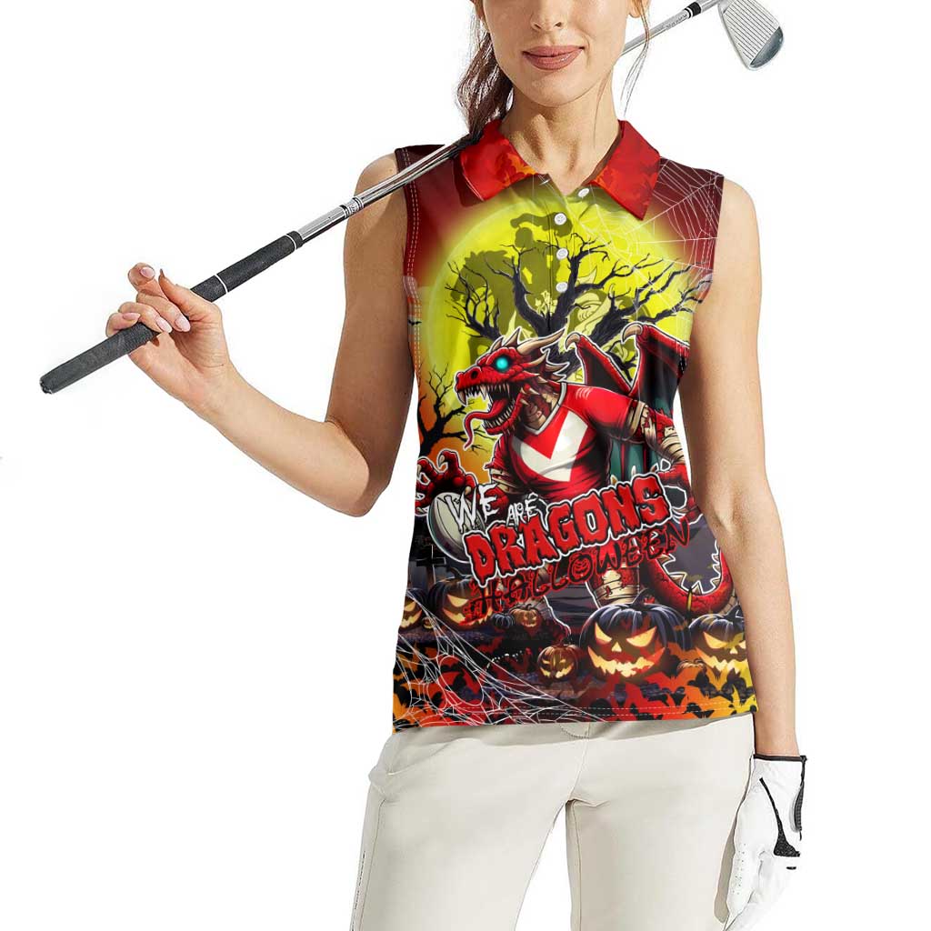 We Are Dragons Halloween Women Sleeveless Polo Shirt Pumpkin Scary Spooky Season - Aussie Hoodie