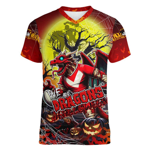 We Are Dragons Halloween Women V-Neck T-Shirt Pumpkin Scary Spooky Season - Aussie Hoodie