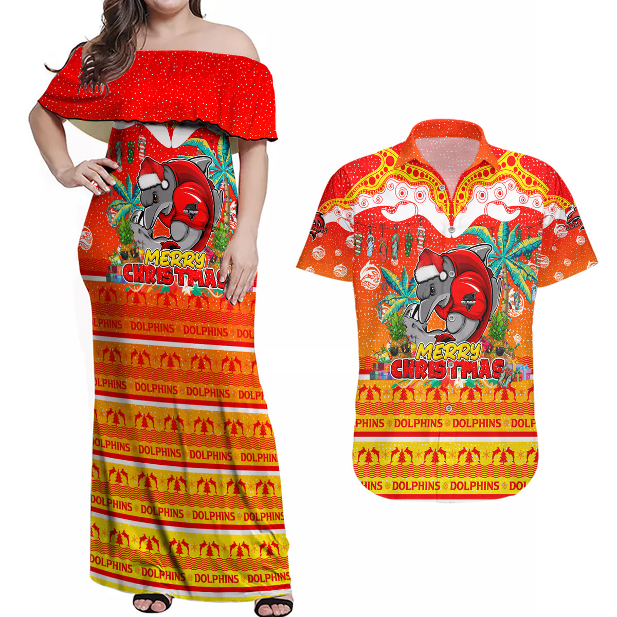 dolphins-christmas-couples-matching-off-shoulder-maxi-dress-and-hawaiian-shirt-merry-xmas-nrl-australia-rugby
