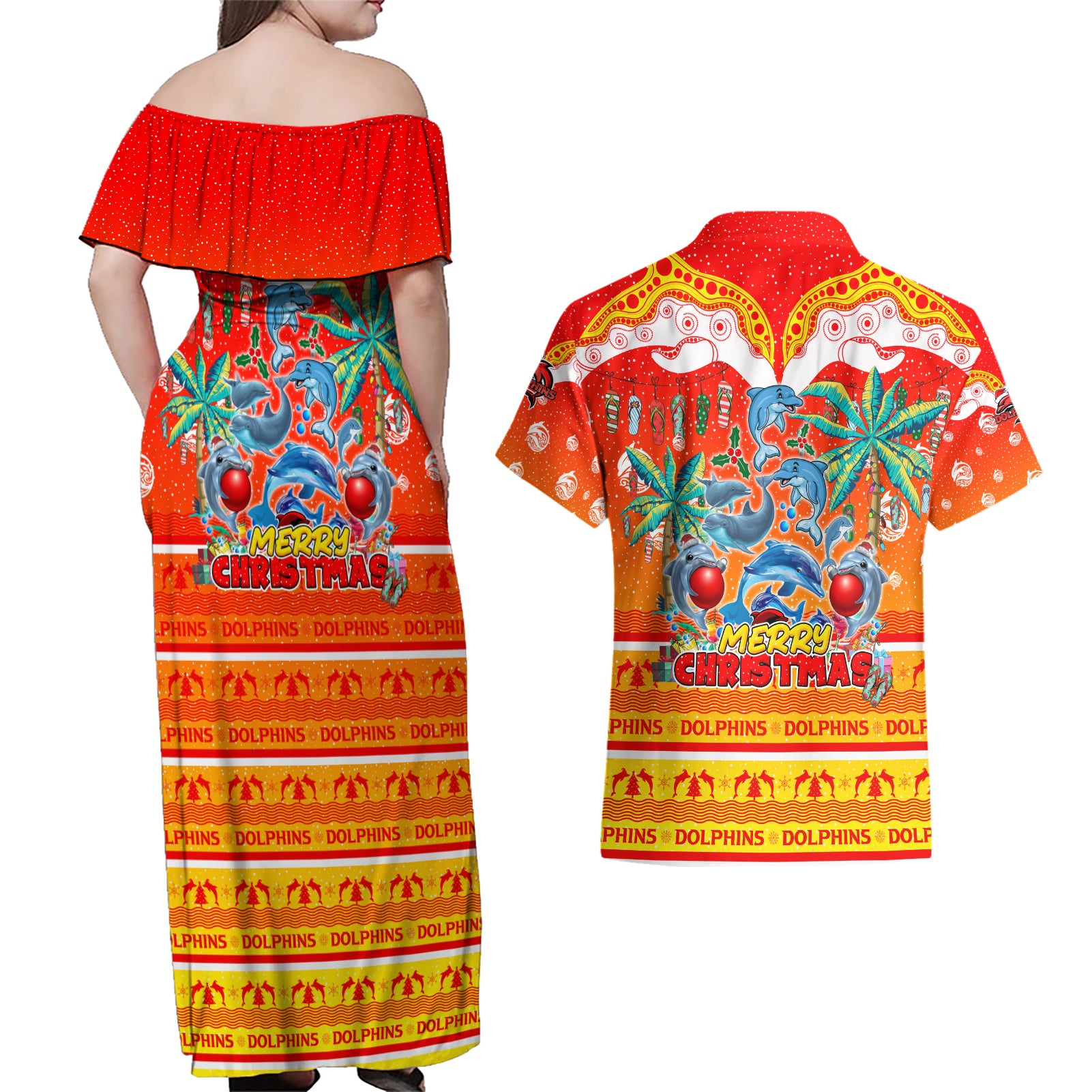 dolphins-christmas-couples-matching-off-shoulder-maxi-dress-and-hawaiian-shirt-merry-xmas-nrl-australia-rugby