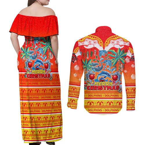 dolphins-christmas-couples-matching-off-shoulder-maxi-dress-and-long-sleeve-button-shirt-merry-xmas-nrl-australia-rugby