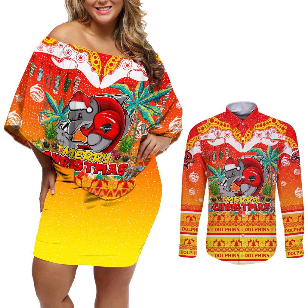dolphins-christmas-couples-matching-off-shoulder-short-dress-and-long-sleeve-button-shirt-merry-xmas-nrl-australia-rugby