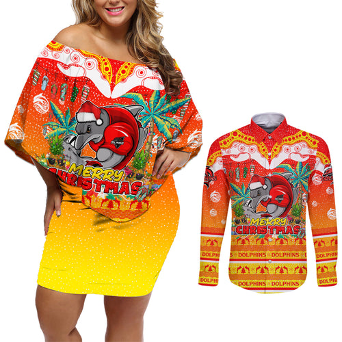 dolphins-christmas-couples-matching-off-shoulder-short-dress-and-long-sleeve-button-shirt-merry-xmas-nrl-australia-rugby