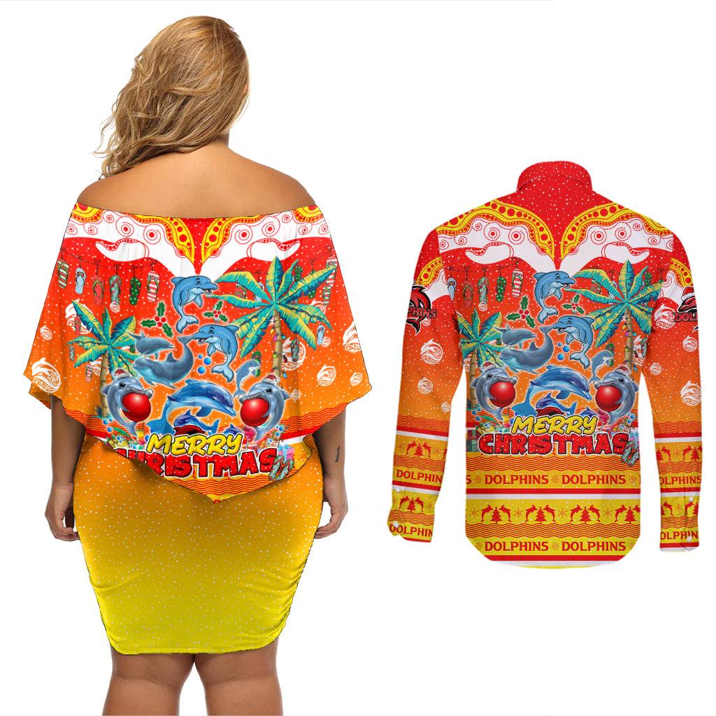 dolphins-christmas-couples-matching-off-shoulder-short-dress-and-long-sleeve-button-shirt-merry-xmas-nrl-australia-rugby