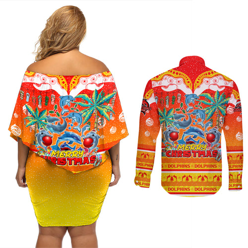 dolphins-christmas-couples-matching-off-shoulder-short-dress-and-long-sleeve-button-shirt-merry-xmas-nrl-australia-rugby