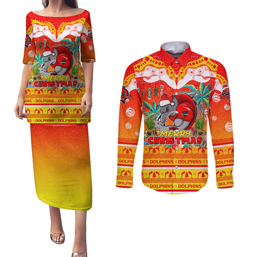 dolphins-christmas-couples-matching-puletasi-dress-and-long-sleeve-button-shirt-merry-xmas-nrl-australia-rugby