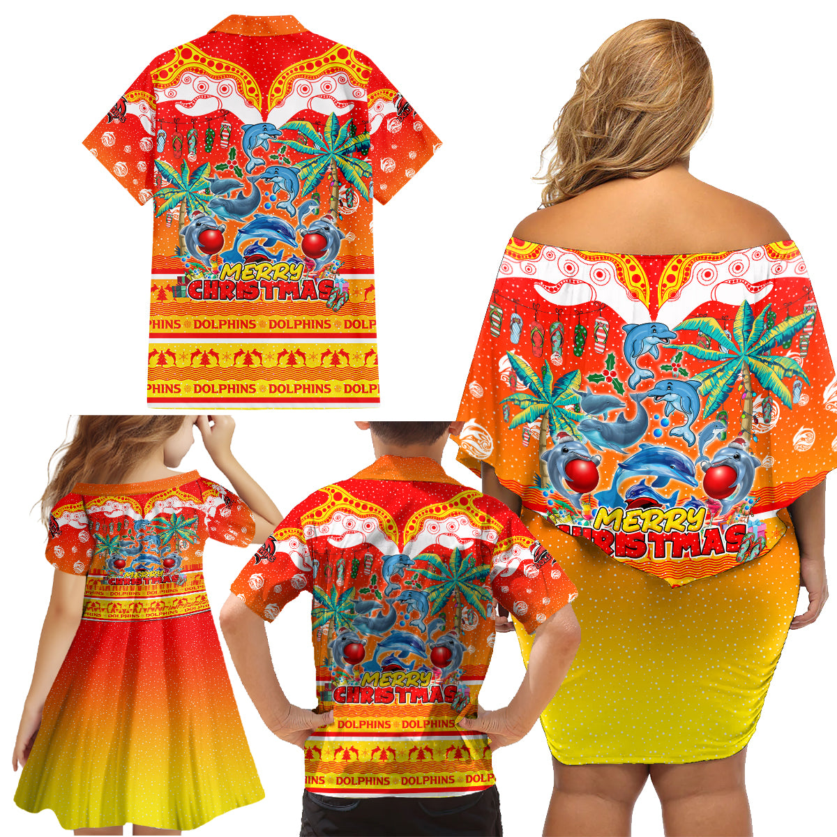 dolphins-christmas-family-matching-off-shoulder-short-dress-and-hawaiian-shirt-merry-xmas-nrl-australia-rugby