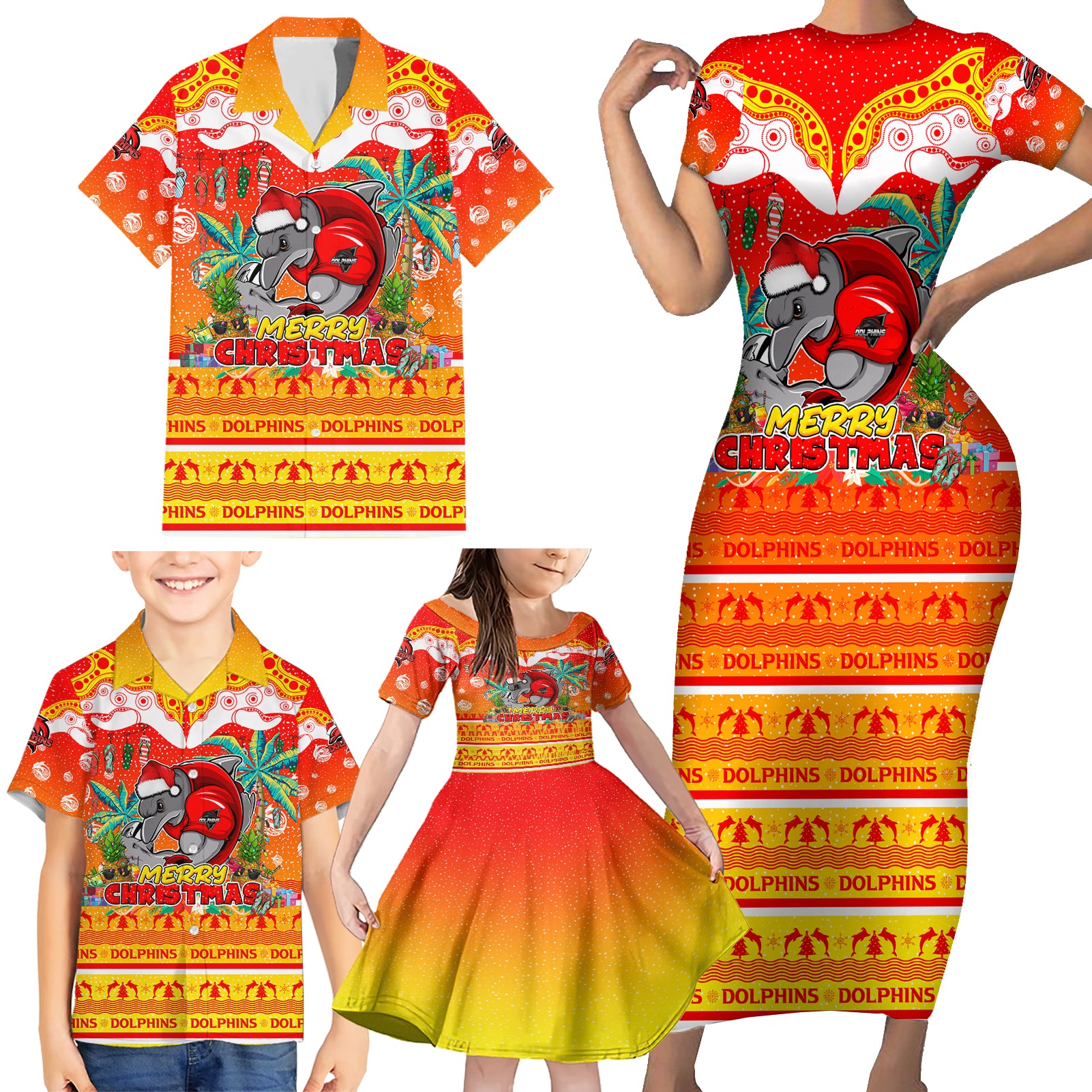 dolphins-christmas-family-matching-short-sleeve-bodycon-dress-and-hawaiian-shirt-merry-xmas-nrl-australia-rugby