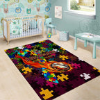 Broncos Autism Awareness Area Rug Puzzle Flames Rugby Ball
