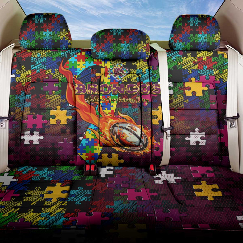 Broncos Autism Awareness Back Car Seat Cover Puzzle Flames Rugby Ball