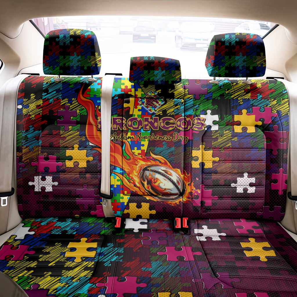 Broncos Autism Awareness Back Car Seat Cover Puzzle Flames Rugby Ball