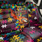 Broncos Autism Awareness Back Car Seat Cover Puzzle Flames Rugby Ball