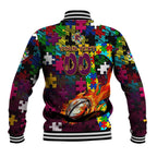Broncos Autism Awareness Baseball Jacket Puzzle Flames Rugby Ball