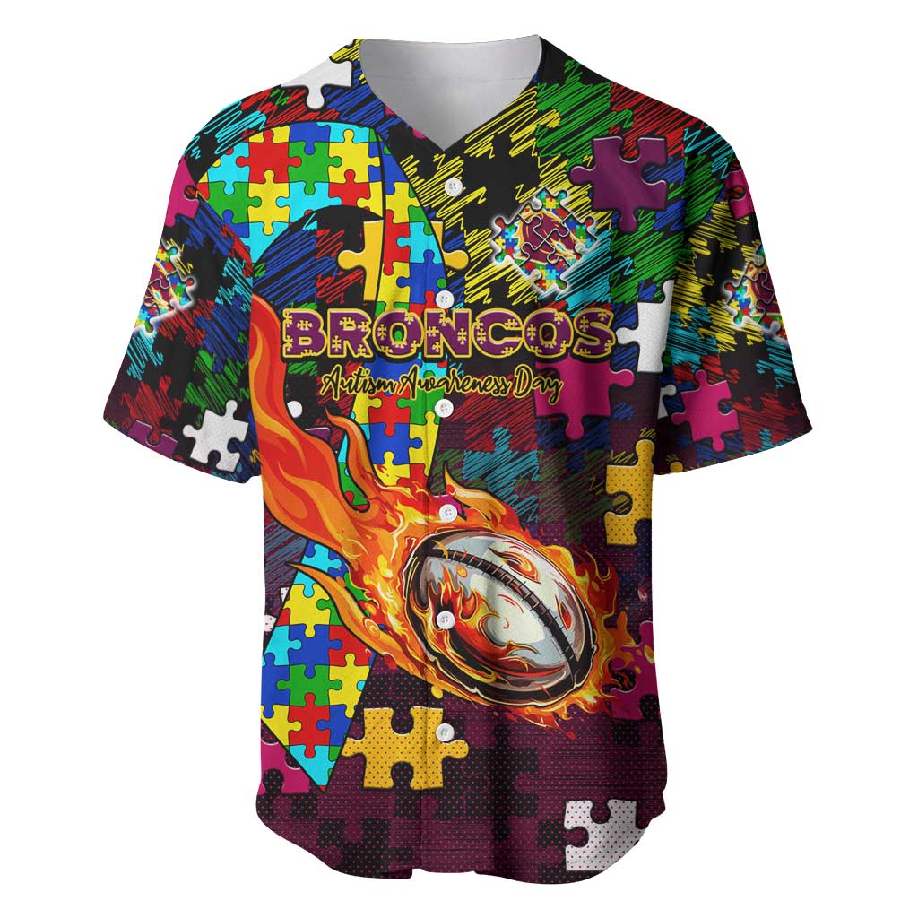 Broncos Autism Awareness Baseball Jersey Puzzle Flames Rugby Ball