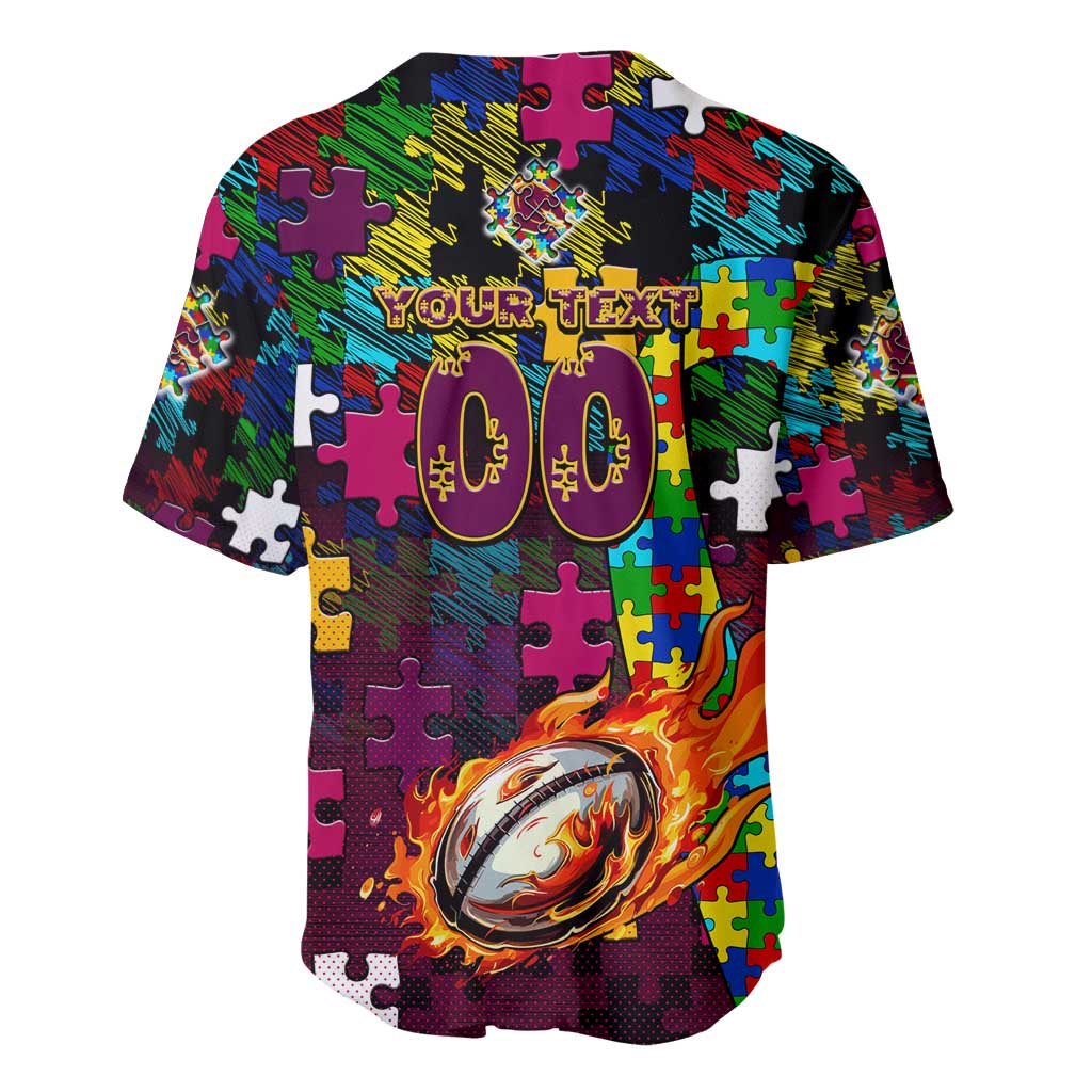 Broncos Autism Awareness Baseball Jersey Puzzle Flames Rugby Ball