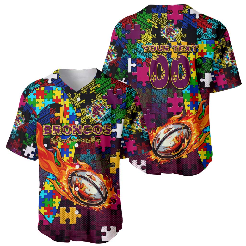 Broncos Autism Awareness Baseball Jersey Puzzle Flames Rugby Ball