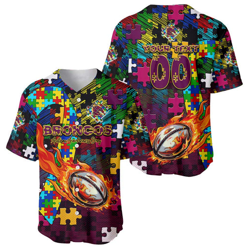 Broncos Autism Awareness Baseball Jersey Puzzle Flames Rugby Ball