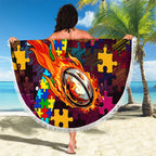 Broncos Autism Awareness Beach Blanket Puzzle Flames Rugby Ball