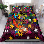 Broncos Autism Awareness Bedding Set Puzzle Flames Rugby Ball