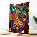 Broncos Autism Awareness Blanket Puzzle Flames Rugby Ball