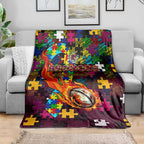 Broncos Autism Awareness Blanket Puzzle Flames Rugby Ball