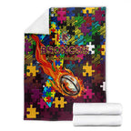 Broncos Autism Awareness Blanket Puzzle Flames Rugby Ball