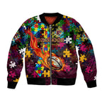 Broncos Autism Awareness Bomber Jacket Puzzle Flames Rugby Ball