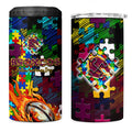 Broncos Autism Awareness 4 in 1 Can Cooler Tumbler Puzzle Flames Rugby Ball