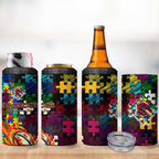 Broncos Autism Awareness 4 in 1 Can Cooler Tumbler Puzzle Flames Rugby Ball