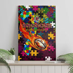 Broncos Autism Awareness Canvas Wall Art Puzzle Flames Rugby Ball