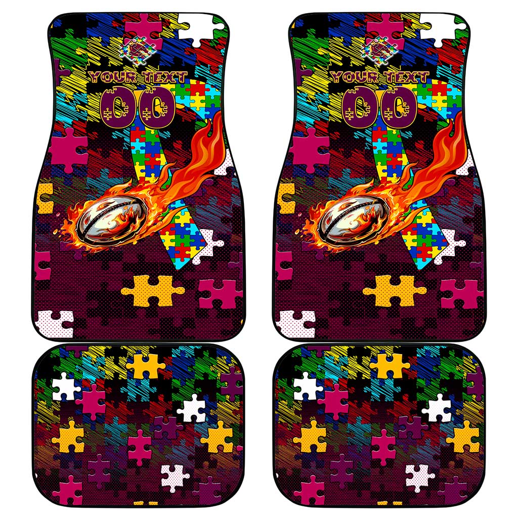 Broncos Autism Awareness Car Mats Puzzle Flames Rugby Ball