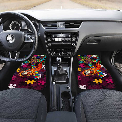 Broncos Autism Awareness Car Mats Puzzle Flames Rugby Ball