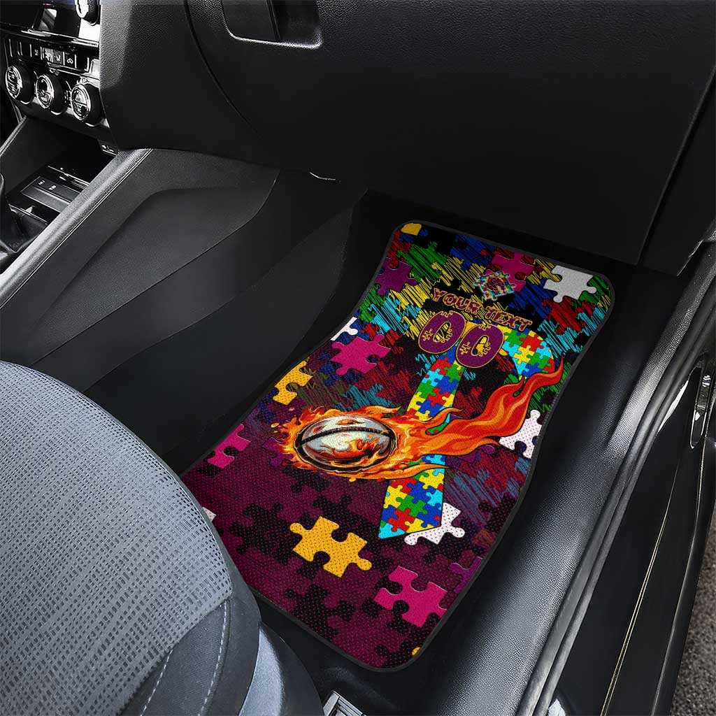 Broncos Autism Awareness Car Mats Puzzle Flames Rugby Ball