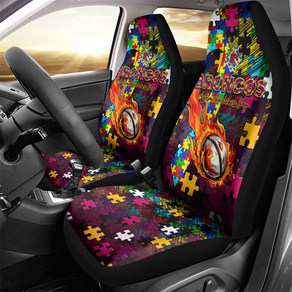 Broncos Autism Awareness Car Seat Cover Puzzle Flames Rugby Ball