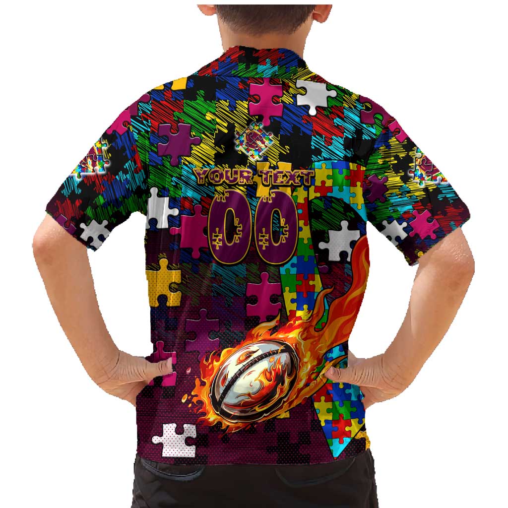 Broncos Autism Awareness Family Matching Mermaid Dress and Hawaiian Shirt Puzzle Flames Rugby Ball