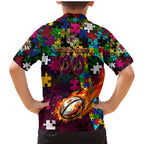 Broncos Autism Awareness Family Matching Mermaid Dress and Hawaiian Shirt Puzzle Flames Rugby Ball
