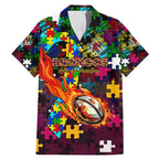 Broncos Autism Awareness Family Matching Mermaid Dress and Hawaiian Shirt Puzzle Flames Rugby Ball