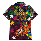 Broncos Autism Awareness Family Matching Mermaid Dress and Hawaiian Shirt Puzzle Flames Rugby Ball