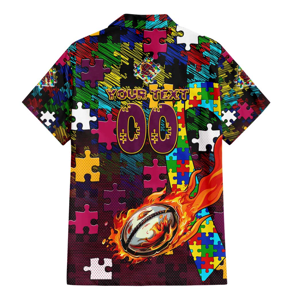 Broncos Autism Awareness Family Matching Mermaid Dress and Hawaiian Shirt Puzzle Flames Rugby Ball