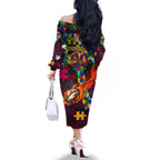 Broncos Autism Awareness Family Matching Off The Shoulder Long Sleeve Dress and Hawaiian Shirt Puzzle Flames Rugby Ball