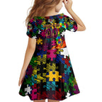 Broncos Autism Awareness Family Matching Summer Maxi Dress and Hawaiian Shirt Puzzle Flames Rugby Ball