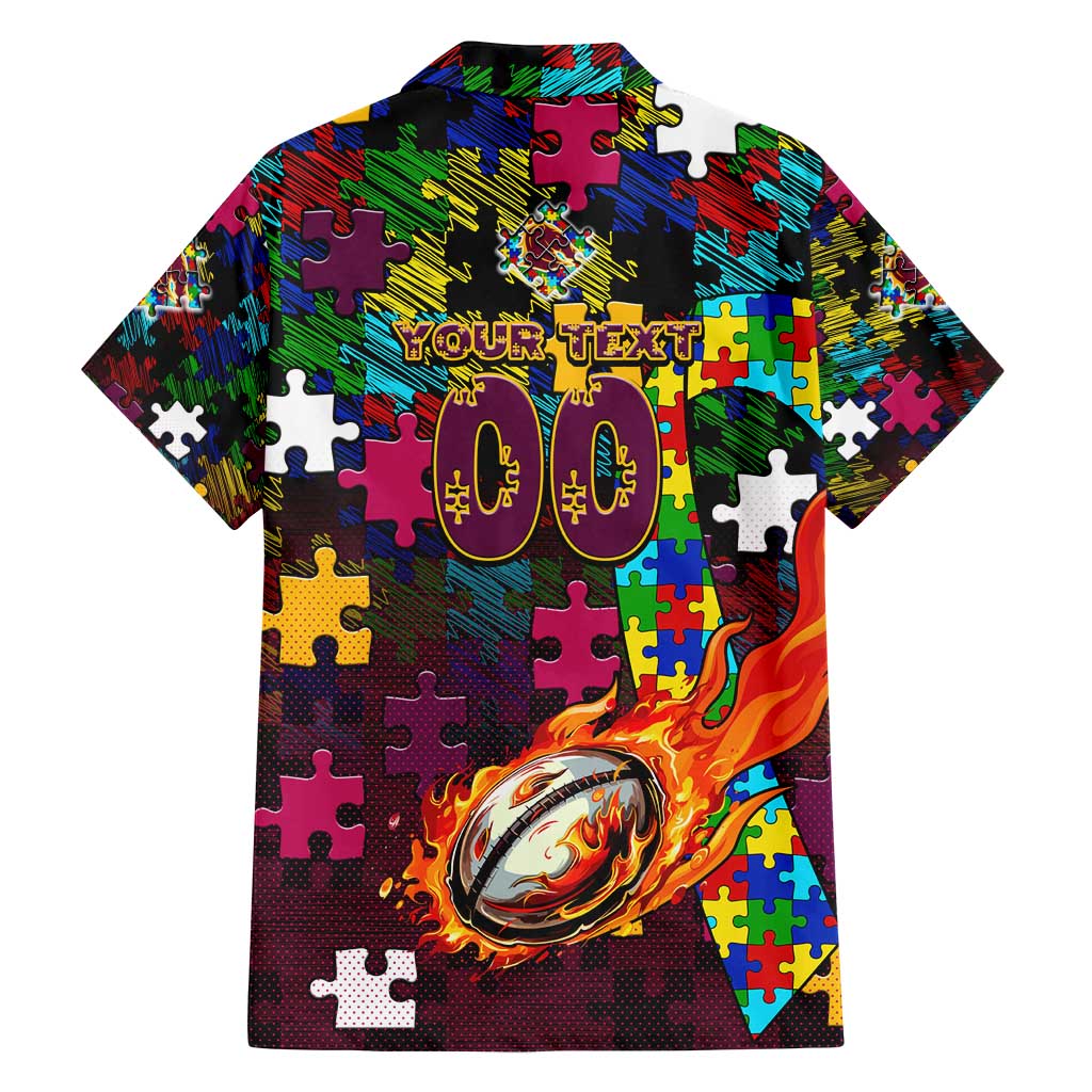 Broncos Autism Awareness Family Matching Tank Maxi Dress and Hawaiian Shirt Puzzle Flames Rugby Ball