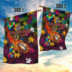Broncos Autism Awareness Garden Flag Puzzle Flames Rugby Ball