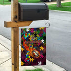 Broncos Autism Awareness Garden Flag Puzzle Flames Rugby Ball