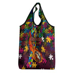 Broncos Autism Awareness Grocery Bag Puzzle Flames Rugby Ball